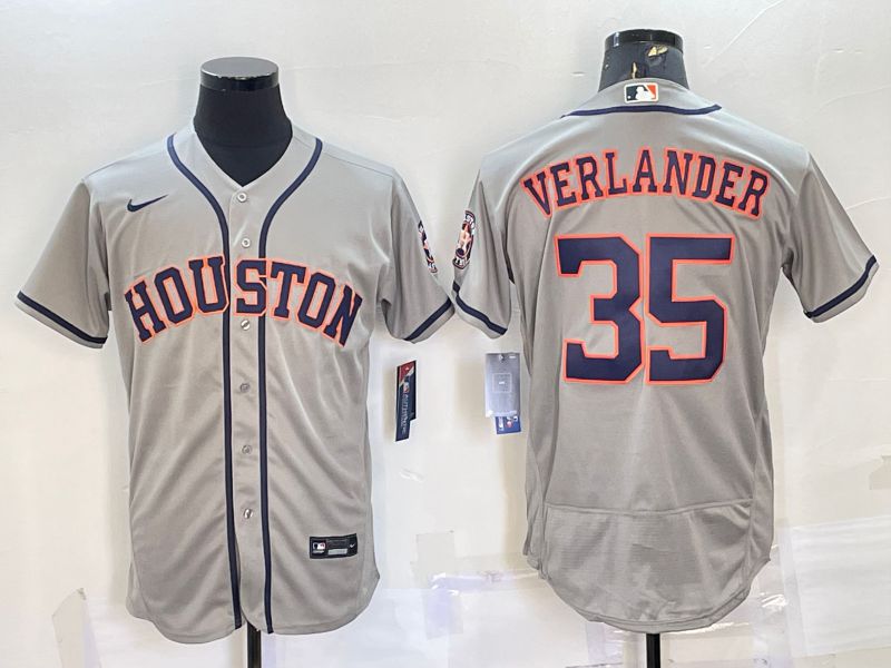 Men Houston Astros #35 Verlander Grey Elite Nike 2022 MLB Jersey